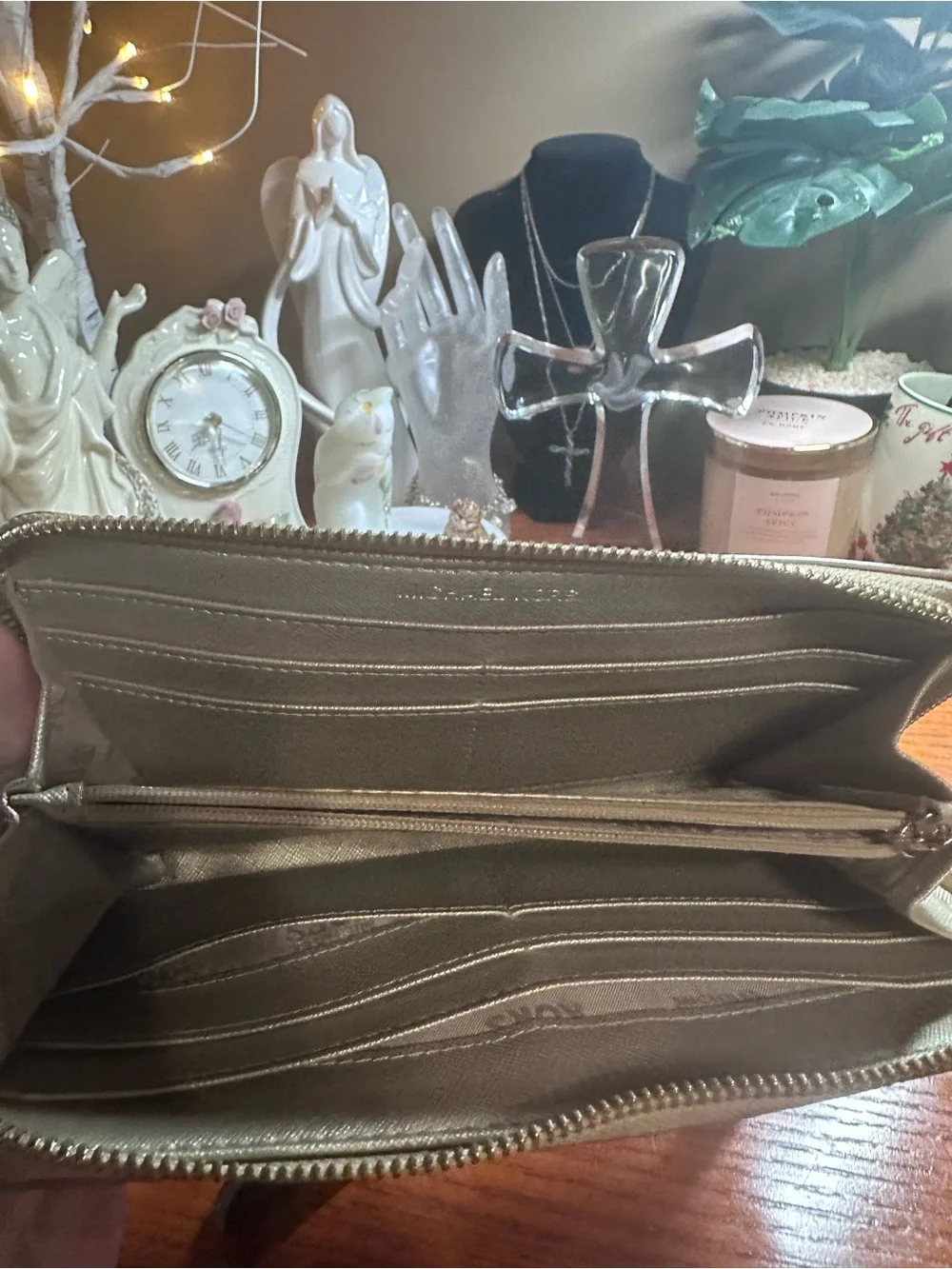Michael Kors Metallic Gold MK Logo Zip Around Wallet GUC